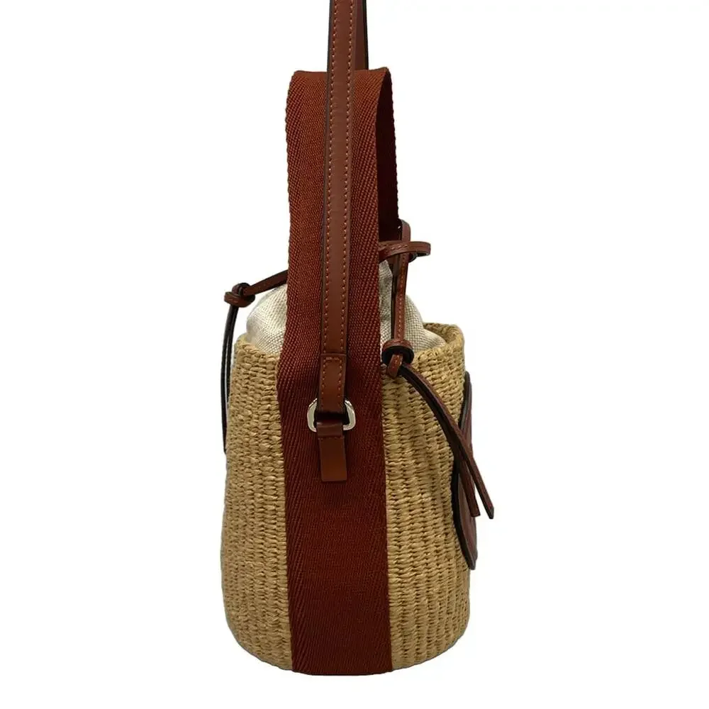 Chloé Basket Shoulder Bag CHC25SS529O8227S Beige Dark Brown Straw Leather